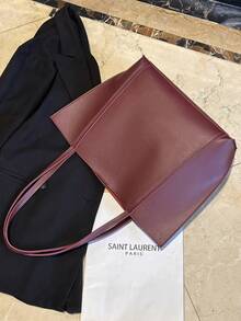 Burgundy Tote Bag For Women, Large Capacity Shoulder Bag, Vintage Textured Commuter Handbag - Burgundy Shoulder Bag - View 4