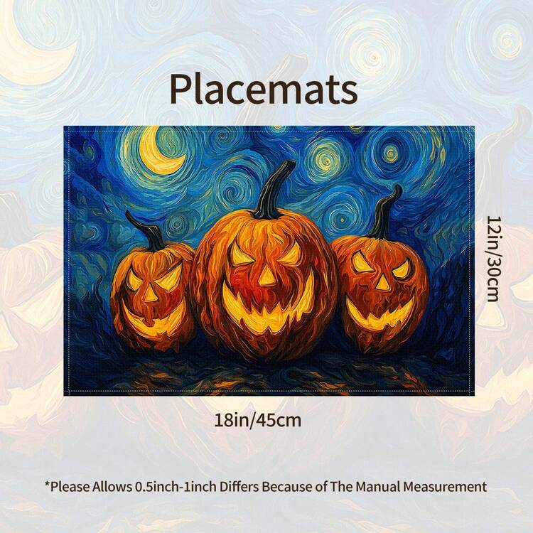1pc/4pcs/6pcs, Pumpkin Pattern Printed Linen Placemats, Rectangular Table Mats, Washable, Easy To Clean, Plate Mats, Bowl Mats, Western Style Mats, Halloween, Can Be Used As Halloween Gifts, Halloween Decor, Suitable For Kitchen, Dining Room, Family Gatherings, Coffee Table And Daily Table Decoration - Multicolor - View 10