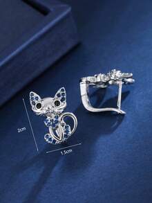 1 Pair Creative Cat Shaped Copper Material Zirconia Inlaid Women's Earrings, Daily Commute, Party, Gathering Accessories - Earrings - View 8