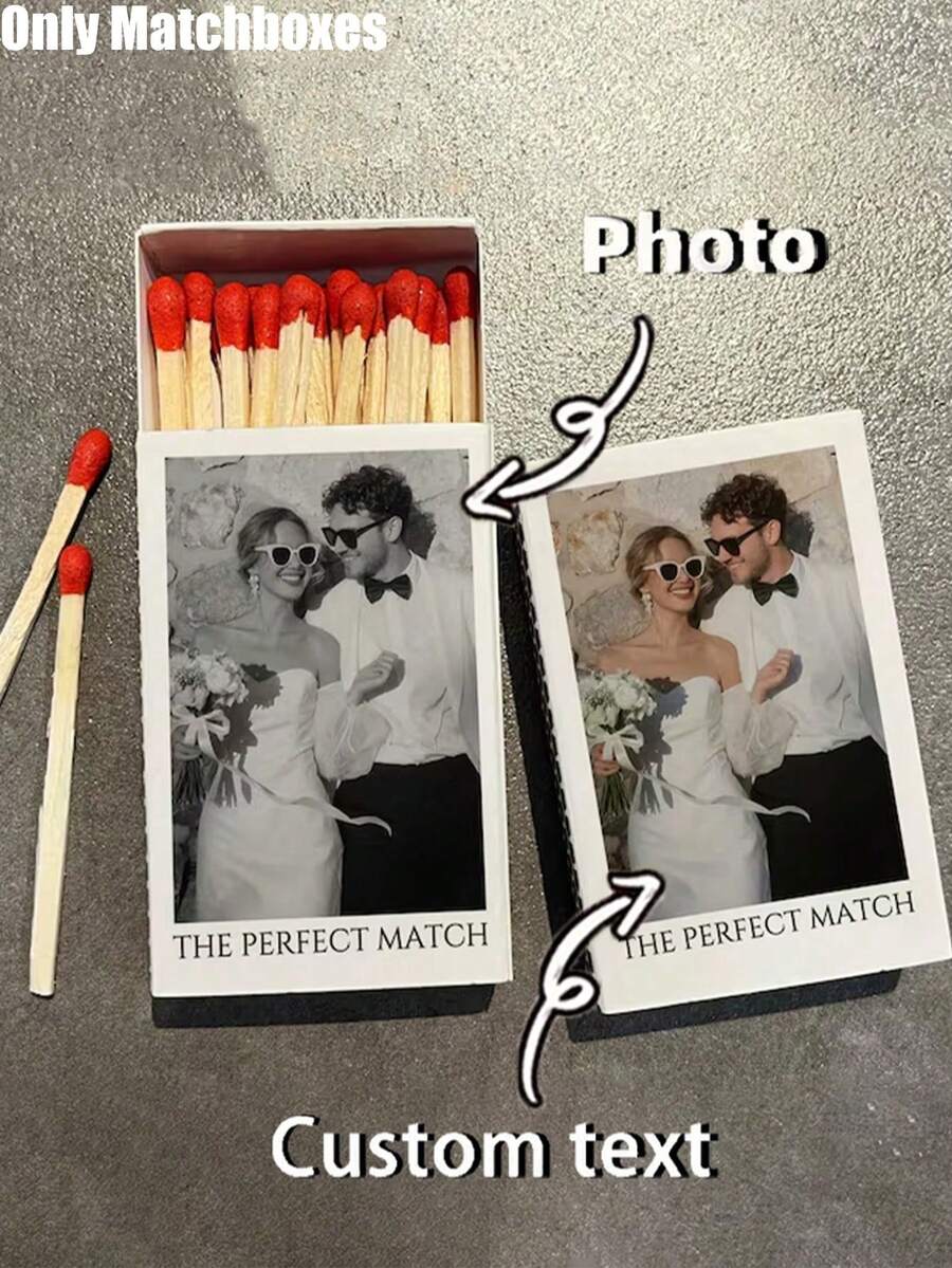 客製化火柴盒，個性化婚禮派對火柴盒（僅含火柴盒，不含火柴）。可自定義圖片、標誌和文字，適用於婚禮、各種派對、生日慶祝、週年紀念品、活動贈品，復古風
