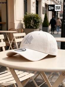 New Era Off White Baseball Cap, Embroidered NY Logo, Classic Curved Brim Design, Minimalist Daily OOTD Accessory - White - View 9