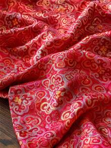 1 st röd satinjaccardtyg med traditionellt kinesiskt Ruyi-molnmönster, glansig flerfärgad orientalisk textil, lämplig för hanfu, cheongsam, kläder, presentinslagning, heminredning och DIY-sömnadshantverk - Flerfärgad - Visa 3