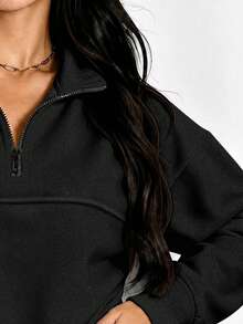 Women's Plus Size Solid Color Knit Fabric T-Shirt, Vacation Beach Summer Casual Black - Black - View 4