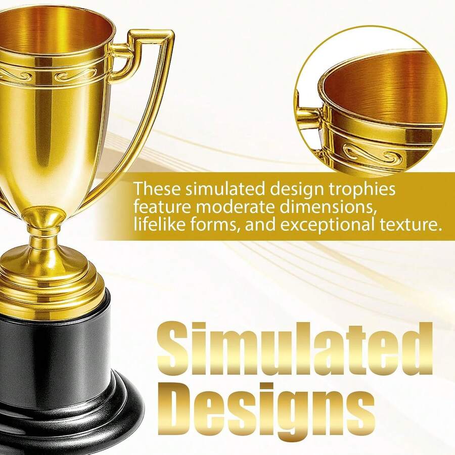1/6pcs Mini Gold-Plated Plastic Trophy, Elegant Gold Plastic Trophy Set With Black Base, Perfect For Competitions, Costume Parties And Celebrations. Plastic Material, Small And Exquisite. - A - View 1