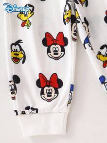 Disney 2-Piece Set Autumn/Winter Mickey & Donald Duck Cute Long Sleeve Sweatshirt And Solid Color Pants Outfit, Cartoon Pattern, Slightly Elastic, Suitable For Baby Newborn Daily Wear, Great Gift - Blue - View 8