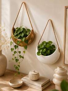 1pc Crescent Moon Hanging Planter With Rope, Moon Shaped Wall Hanging Plant Pot For Succulents & Trailing Plants, Boho Indoor Plant Holder, Home Decor For Living Room Bedroom Balcony - A - View 1