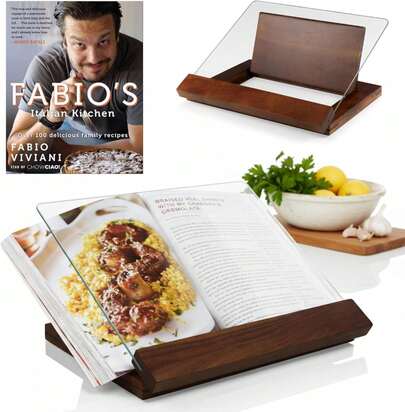 PICNIC TIME Fabio Viviani Prodigio Soporte para Libros de Cocina con Vidrio Templado, Soporte para Recetas, Soporte para Libros de Cocina de Cocina (Madera de Acacia)