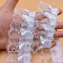 5 Yards 2-Layer Pleated Organza Lace Trim, 2-Inch Wide Vintage Embroidered Applique Mesh Lace Edging Fabric For Sewing, Handmade Wedding Dress DIY Clothing Decoration - Multicolor - View 4