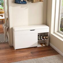 Storage Bench White Made Of Wood For Hallway And Entryway - White - View 2