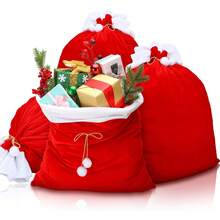 1pc Large Velvet Christmas Gift Bag 70x50CM, Pom Pom Drawstring Christmas Gift Storage Bag, Reusable Holiday Gift Bag, Suitable For Christmas Party Decoration And Gift Wrapping - Christmas Tree Storage Bag With Large Pocket - View 2