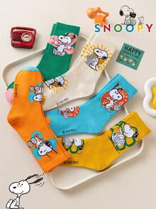 SNOOPY 1/5/10雙 Snoop Sock 女款中筒襪，多巴胺配色拼色可愛百搭休閒透氣趣味禮物襪 - 彩色 - 查看 5
