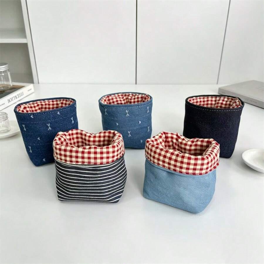 Fabric Storage Basket, Desktop Organizer Bin, Large Capacity Lipstick Makeup Remote Control Storage Bucket Organizer - Multicolor - View 1