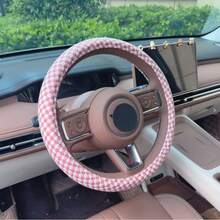 1pc Car Steering Wheel Cover, Woven Linen Fabric, Sweat-Absorbent, Anti-Slip, Plaid Pattern, Universal Fit - Multicolor - View 9