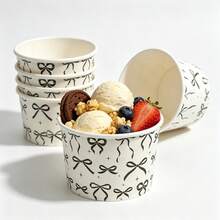Bow Pattern Ice Cream Cup, Minimalist Ribbon & Star Sketch Print, Disposable Dessert Bowl, Suitable For Cold Drinks, Ice Cream, Pudding And Snacks, Perfect For Adult Elegant Parties, Bridal Showers, Wedding Receptions, Garden Gatherings And Catering Services - Multicolor - View 1