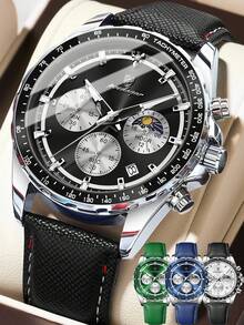 1pc Men's Business Stainless Steel Waterproof Luminous Date Quartz Watch, Chronograph Dial, Suitable For Daily And Work Occasions, Men's Gift - one-size - View 14