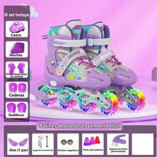 Patines de ruedas de dos hileras, patines de ruedas ajustables para niños de tamaño de cuatro ruedas - Morado - Ver 1