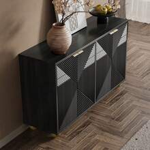 Sideboard With Four Shaped Doors, Adjustable Internal Shelves, Metal Handles And Spherical Legs.[ ], 120 X 35 X 71.5 Cm - Black - View 4