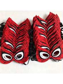 5pcs Red Background Spider Web Print Felt Masks, Soft Non-Woven Fabric Superhero Half Face Eye Masks With Black Elastic Band, Bulk Pack, Suitable For Birthday Favors, Halloween Costumes, Theme Party Supplies - Multicolor - View 1