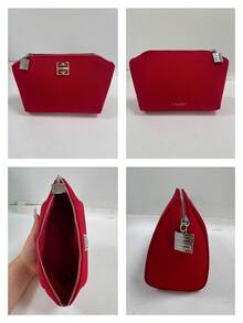 Givenchy Parfums Red 4G Logo Cosmetic Pouch Portable Travel Zipper Makeup Storage Bag - Rose Red - View 8