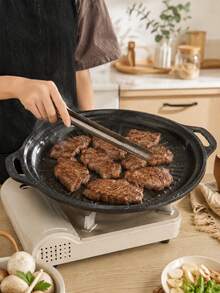 Kitchen Cookware Round Maifan Stone Frying Pan With Dual Handles, Oil Draining Steak Grill Pan, Gas Stove Compatible, Home Camping Gathering Roasting Pan, Halloween Christmas Holiday Party BBQ Special Pot - View 5