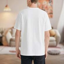 Line Art Urban Graffiti Unisex Loose Cotton T-Shirt, Simple Sketch Spray Print Tee, Minimal Art Lover Casual Daily Top - White - View 3
