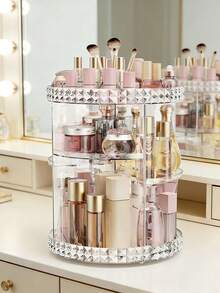 1pc 360° Rotating Makeup Organizer, Transparent Cosmetic Display Rack, Large Capacity Vanity Storage Organizer, Suitable For Lipstick, Brushes, Cream, Eyeshadow, Nail Polish And Jewelry, Desktop, Bathroom, Vanity Makeup Storage Box - Multicolor - View 14