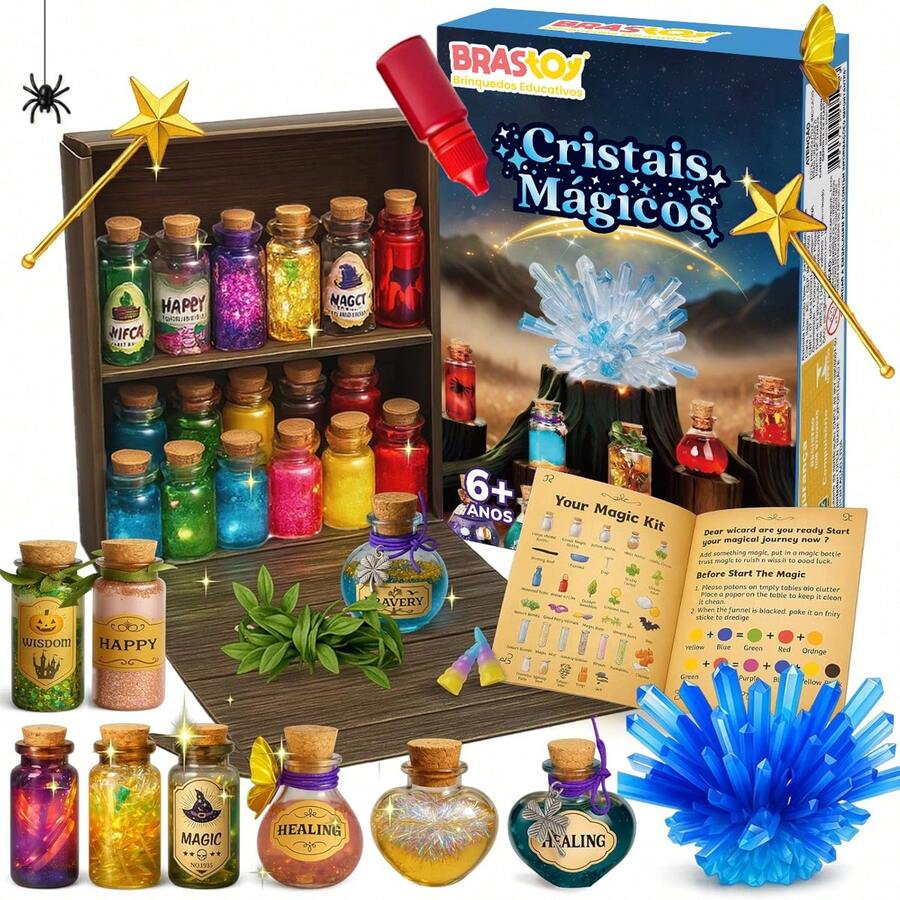 Laboratório De Química Infantil Brastoy Poções Mágicas Poções Mágicas das Bruxas 20 Frascos, Caldeirão e Glitter - Multicolorido - Visão 1