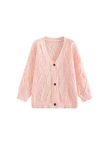Korean Style Cozy Knit Cardigan For Women, Early Autumn Outfit, Pink Slouchy Loose Sweater Jacket - Pink - View 7
