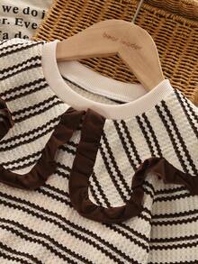 bearleader Girls Autumn 2 Pieces Outfit, Brown And White Oversized Collar Long Sleeve Sweatshirt With Solid Color Casual Flare Pants - Brown - View 4