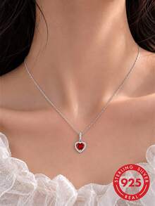 1pc S925 Sterling Silver Exquisite Romantic Heart Necklace, Women's Light Luxury Niche High-End Jewelry, Fashionable Personalized Daily Commute Party Versatile Wear Elegant Elegant Collarbone Chain Neck Accessory - Love - View 5