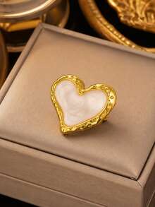 VceTd 1PC Romantic Heart Series Asymmetrical Heart Design Stainless Steel Brooch For Women, Suitable For Daily Wear, Dating Or Gift Giving - Golden - View 6
