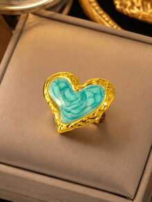 VceTd 1PC Romantic Heart Series Asymmetrical Heart Design Stainless Steel Brooch For Women, Suitable For Daily Wear, Dating Or Gift Giving - Golden - View 8