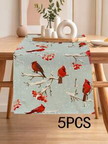 1pc Christmas Series Pattern Printed Table Runner, 4pcs Christmas Pattern Printed Placemats, Suitable For Holiday, Party, Birthday, Dinner, Kitchen Dining Table Decoration, All-Season Room Decor, Home Textile Decoration Table Runner - Multicolor - View 12