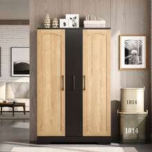 Kitchen Cabinet With Spice Rack, Spacious Double Door Cabinet With 4-Tier Vertical Extension, Adjustable Shelves And Modern Design - 120 * 78 * 35 Cm, Black And Natural, 78 X 35 X 120 Cm - Black - View 9