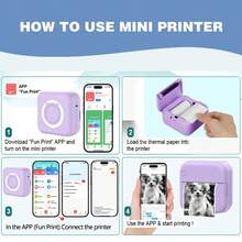 PRINHSJI Wireless Mini Printer, Portable Inkless Thermal Sticker Printer With 5 Rolls Printing Paper, For Photos, Notes, Gift, Receipts, Lists, And DIY Journals, Compatible With IOS & Android - Multicolor - View 6
