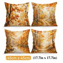 4pcs Autumn Landscape Decorative Pillow Covers, Watercolor Birch Forest Maple Leaf Lake Path Print Pattern, Single-Sided Printed Pillow Covers/Cushion Covers, Multi-Scene Atmosphere Decorative Pillow Covers Suitable For Living Room Sofa Bedroom, Pillow Inserts Not Included - Multicolor - View 11