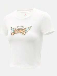 Jordan Kaos Rajut Lengan Pendek Tanpa Kerah Wanita AS W J SS TMID GFX TEE HL TIM7149-100 - Putih - View 1