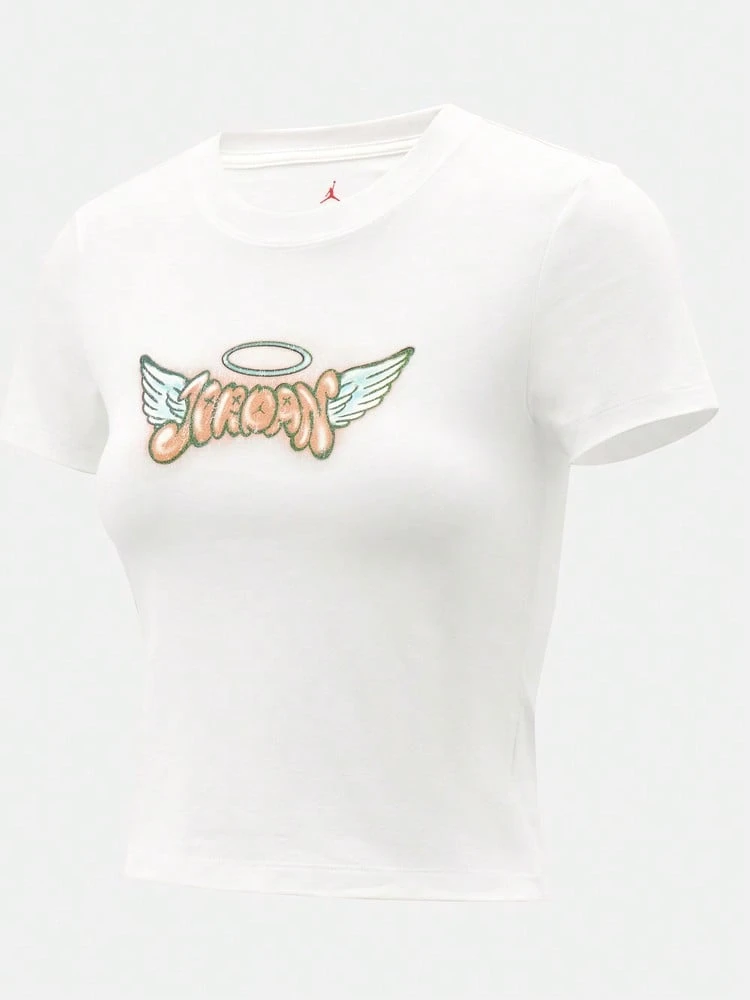 Jordan Kaos Rajut Lengan Pendek Tanpa Kerah Wanita AS W J SS TMID GFX TEE HL TIM7149-100 - Putih - View 1