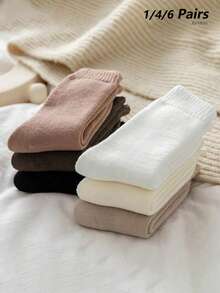 4/6 Pairs Women's Thick Warm Socks, Thick Warm Terry Socks Suitable For Winter Wear, Can Be Used As Boat Socks, Sleeping Socks, Floor Socks, Terry Socks, Colors: Black, White, Solid Color Style, (1 Pair), 8/12 Socks - Multicolor - View 16