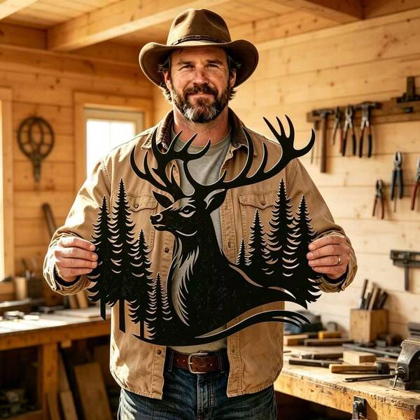 1pc Forest Deer Head Metal Outdoor Wall Decor, Rustic Style Forest Wall Ornament, Hunting Lodge Wall Hanging, Home Decoration, Also Suitable As A Gift For Any Occasion, Such As Housewarming, Birthday, Christmas, Etc., Perfect For Home Use