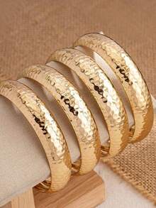 4pcs/Set Vintage Elegant Wide Plain Metal Cuff Bracelets, Suitable For Women's Daily, Party, Vacation And Multiple Occasions, Gift - Gold - View 5