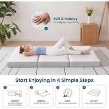 Tri Fold Foldable Mattress 4 Inch Memory Foam Portable Folding Floor Guest Bed Convertible Lounger Mat With Removable Washable Cover Storage Bag Non Slip Bottom For Camping Travel Home RV White - Twin - View 10