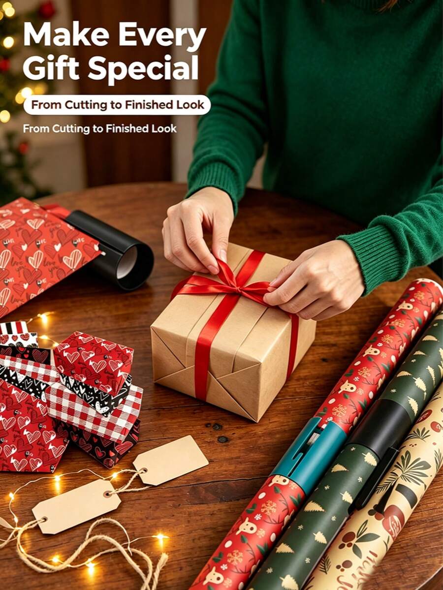 1/3pcs Multi-Function Wrapping Paper Sliding Cutter, Easy Gift Wrapping Cutting Tool, Suitable For Valentine's Day, Birthday, Halloween, Christmas Party DIY Crafts, Holiday Gift Wrapping Supplies