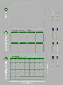 Magnetic Transparent Acrylic Refrigerator Message Board, Minimalist Green Line Design, Monthly/Weekly Plan Whiteboard Erasable Home Fridge Memo Board, No-Drill Magnetic Adsorption Monthly/Weekly Schedule Planner (Includes 6 Colored Markers) - Multicolor - View 9