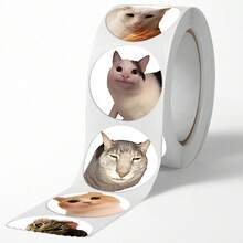 500pcs Funny Internet Meme Cat Expression Graffiti Roll Stickers, 1 Inch Round, 6 Styles To Choose From, Meme Magic Meme Graphics, Perfect For Baking Gift Box Sealing, Souvenir Packaging, Scrapbooking, Children's Reward Stickers, Creative Express Packaging, Market Stall Decoration And More - Multicolor - View 6