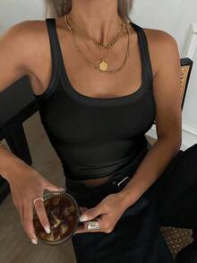 1PC Women's Solid Color Business Casual Tank Top, Summer New Arrival - Black - View 6