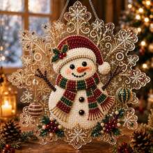 Christmas Pearl Diamond Painting Suncatcher Set, DIY Handmade | Pre-Assembled Metal Chain, Acrylic Snowflake Shaped Plate With Lace Edge, 3D Mixed Size Pearl Beads - A - View 14