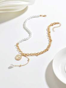 1pc Fashionable Beaded Chain Long Necklace, Vintage Style Personalized Necklace - necklace - View 3