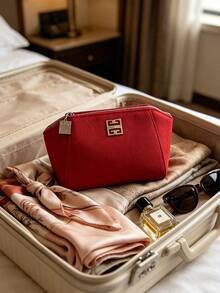 Givenchy Parfums Red 4G Logo Cosmetic Pouch Portable Travel Zipper Makeup Storage Bag - Rose Red - View 3