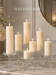1pc Luxury Style Ivory White Striped Cylindrical Scented Candle, 1.97 Inch Diameter White Fragrance Candle, Suitable For Creating Atmosphere, Photography Props, Tabletop Center Decoration, Great Gift Choice, Gift For Women - Multiple Styles - View 3